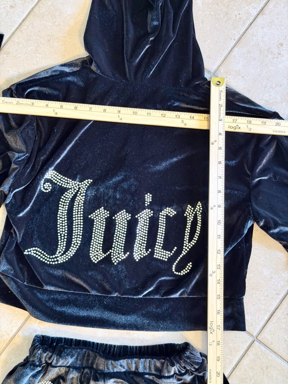 Juicy Couture Black Velour Rhinestone Logo Track Pants & Hoodie Set - Picture 4 of 7